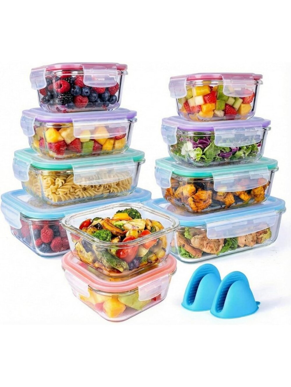 20-Pc Airtight Glass Food Storage Containers with Snap Lock Lids & Silicone